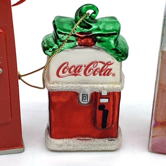 3 Coca-Cola Coke Vending Machine Ornaments Vintage Glitter Porcelain Metal Vtg - Picture 3 of 11